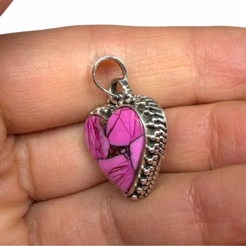 Kingman Cherry Blossom Turquoise Heart Necklace Pendant 925 Sterling Silver - Picture 5 of 6